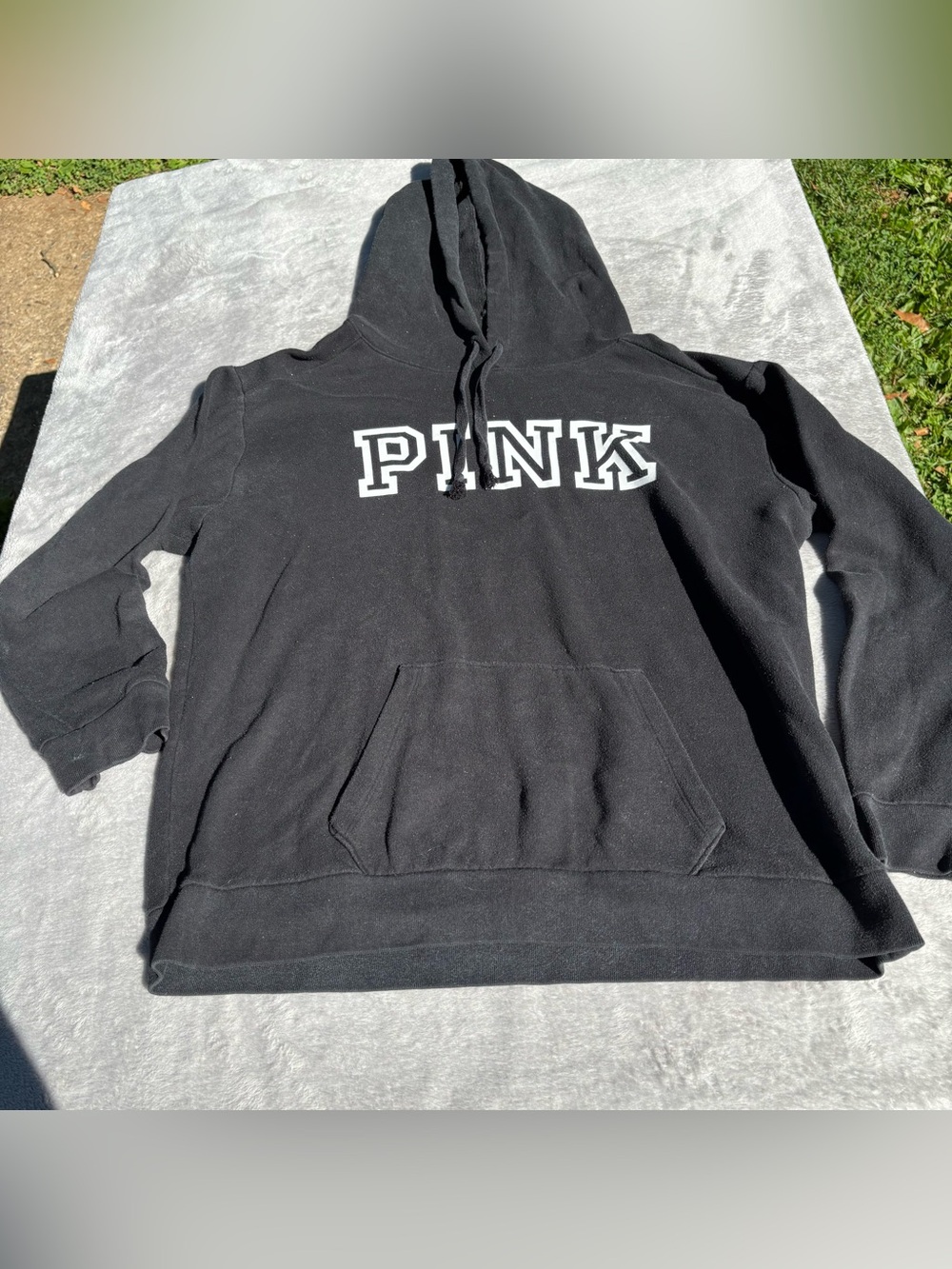 Victoria Secret Pink Sweatshirt hoodie black Size L Large -Well Worn Broken In